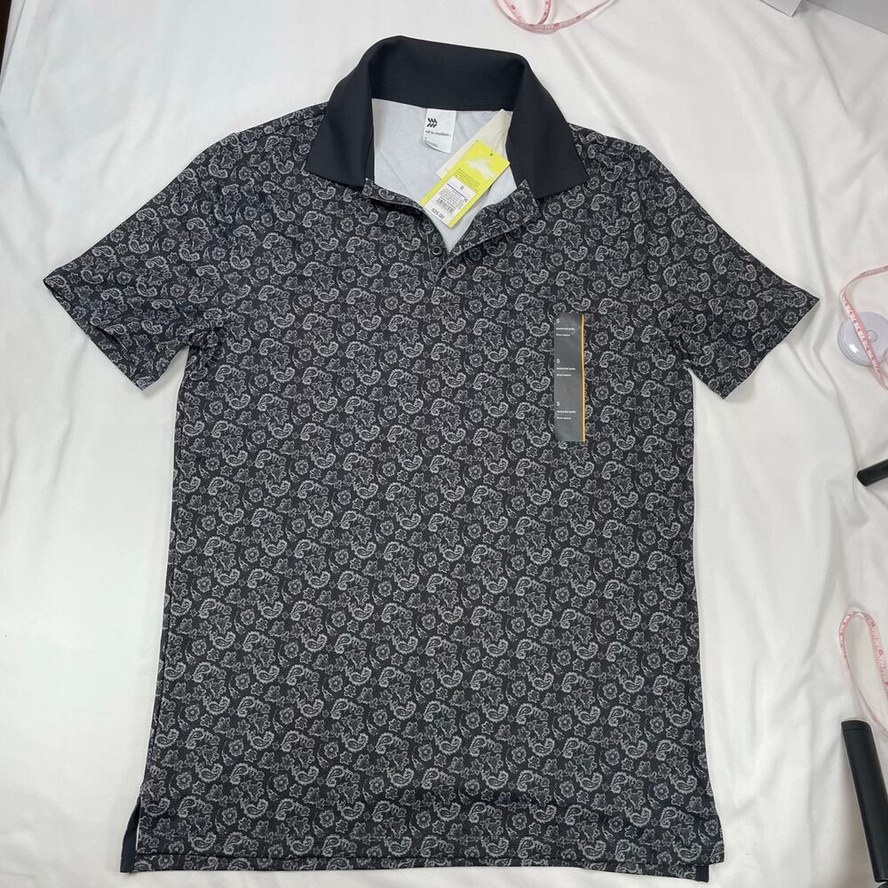 All In Motion Men's S Paisley Textured Performance Polo Shirt Black Grey Small - Picture 1 of 5